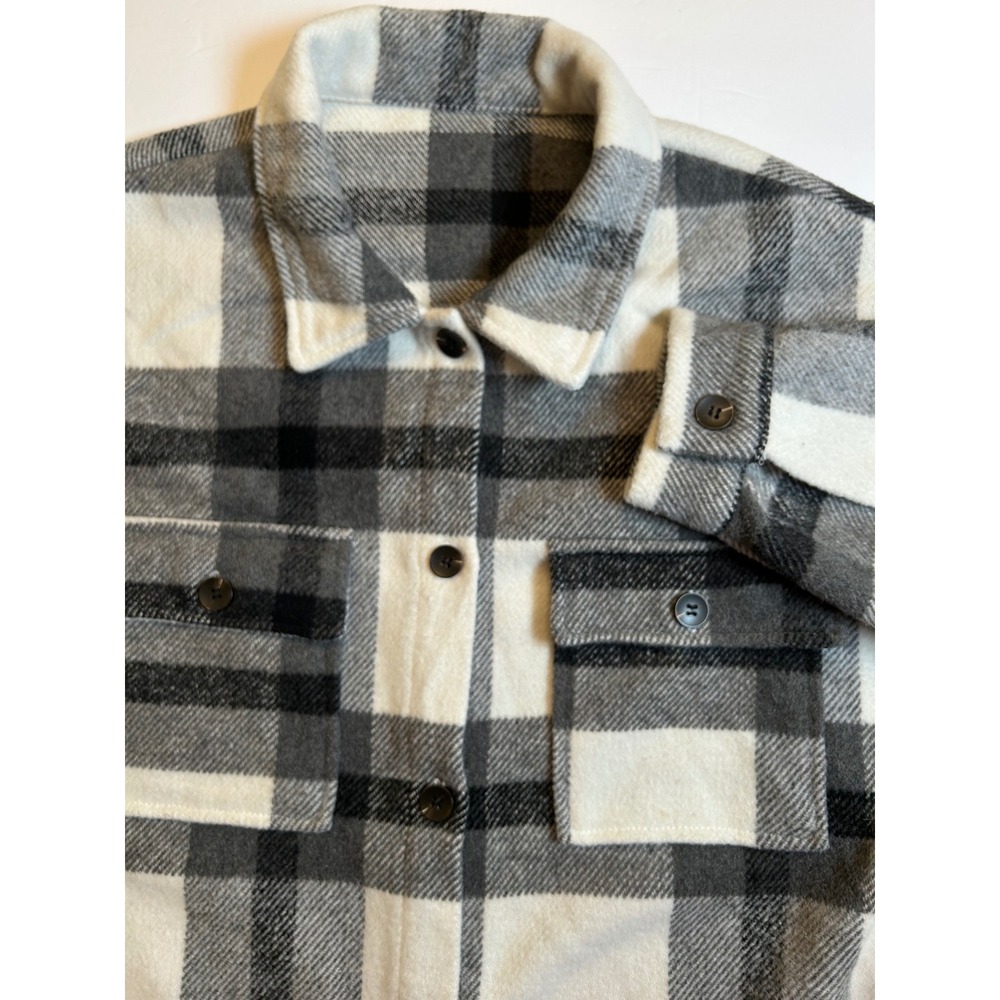 Plaid Flannel Shirt Jacket Oversized Boyfriend Style‎ Black White XL Shacket